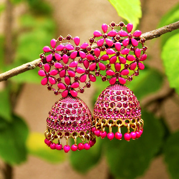 H K Fashion Gold Plated  Pota Stone Jhumki  Earrings