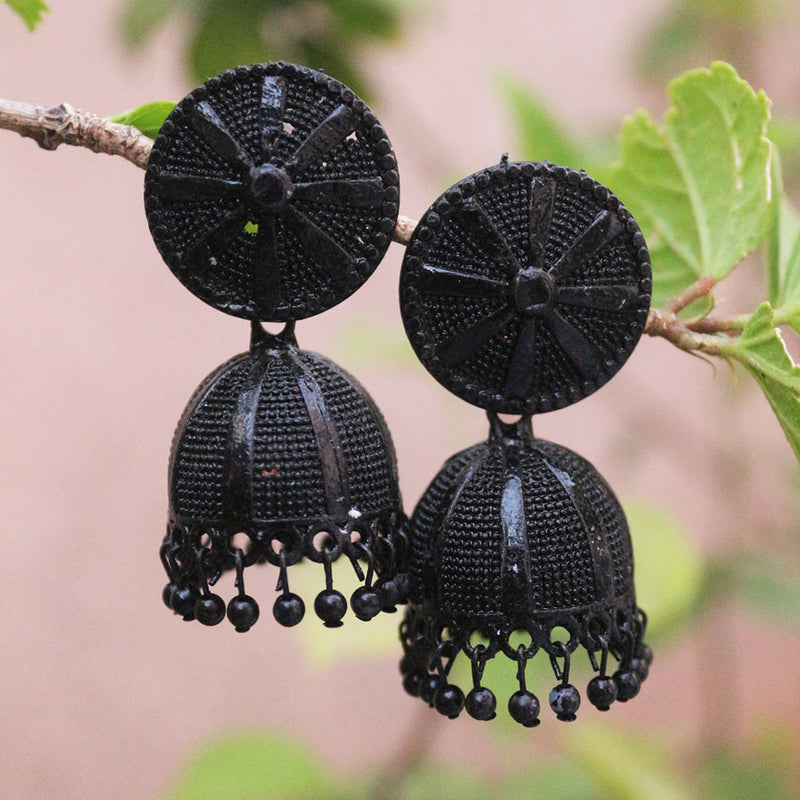 H K Fashion Black Plated Jhumki Earrings