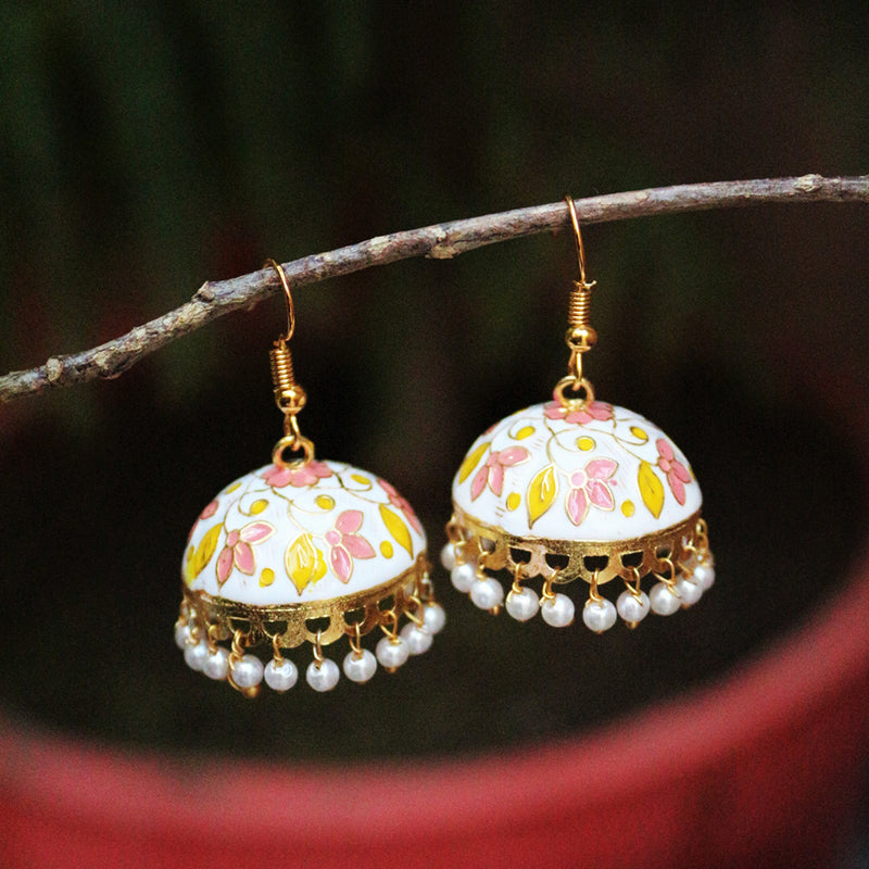 H K Fashion Gold Plated Meenakari Jhumki Earrings