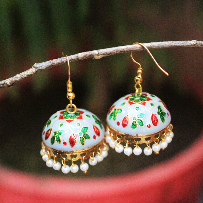 H K Fashion Gold Plated Meenakari Jhumki Earrings