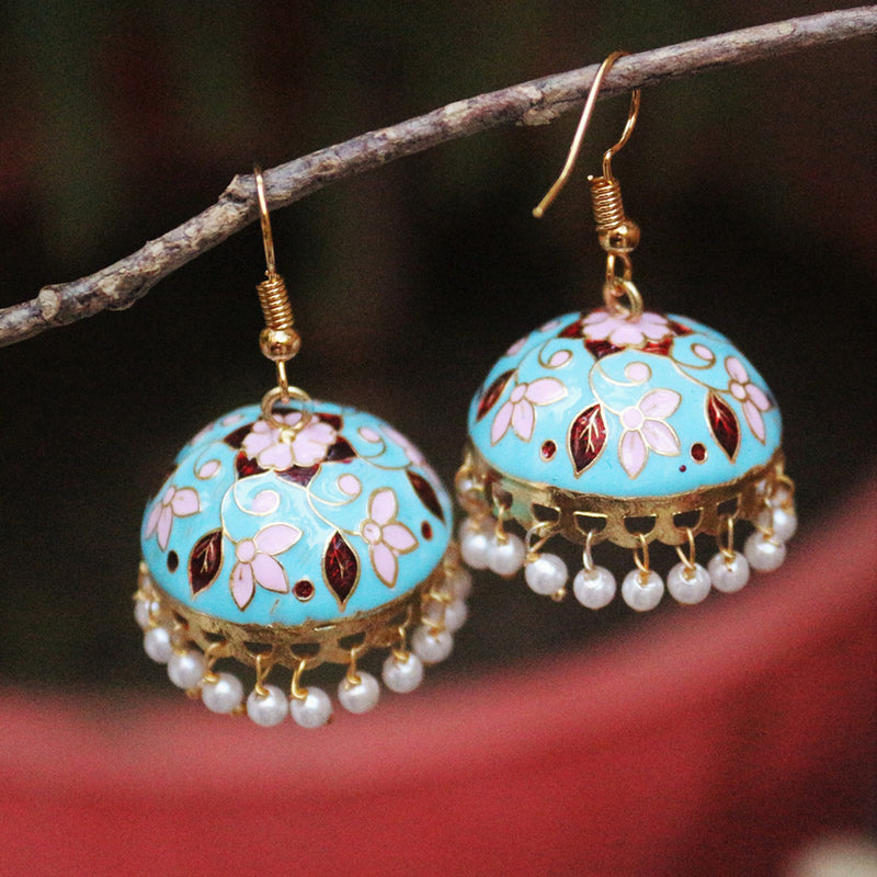 H K Fashion Gold Plated Meenakari Jhumki Earrings