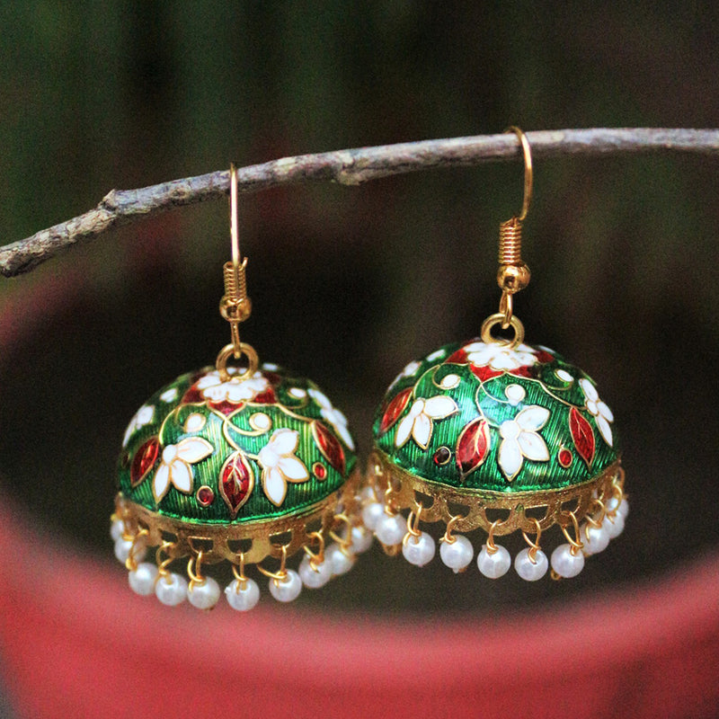 H K Fashion Gold Plated Meenakari Jhumki Earrings