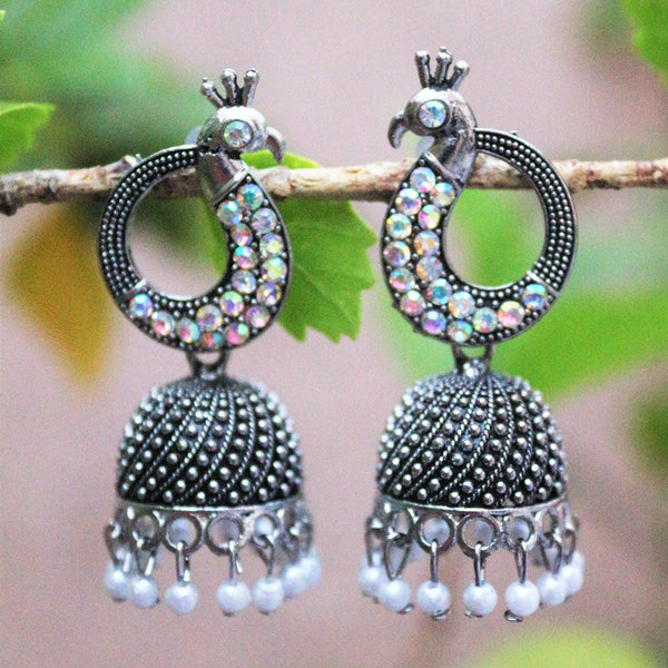 H K Fashion Oxidised Plated Austrian Stone Jhumki Earrings