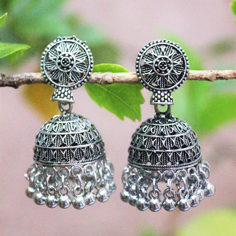 H K Fashion Oxidised Plated Jhumki Earrings