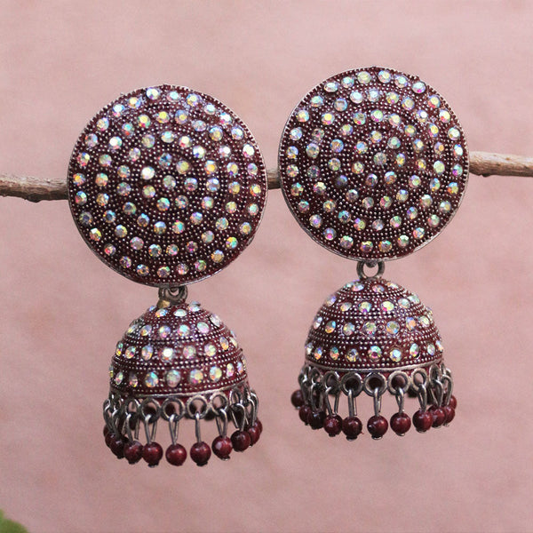 H K Fashion Oxidised Plated Austrian Stone Jhumki Earrings