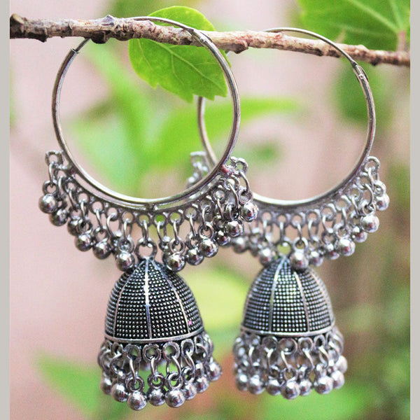 H K Fashion Oxidised Plated Jhumki Earrings