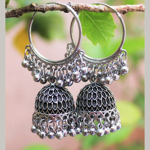 H K Fashion Oxidised Plated Jhumki Earrings