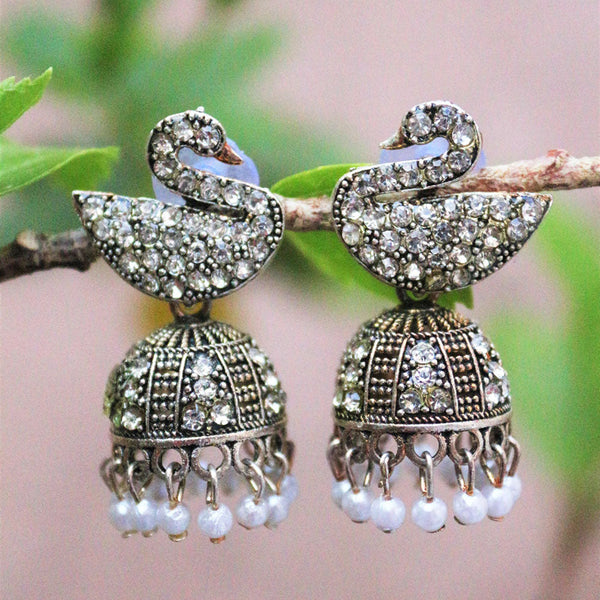 H K Fashion Oxidised Plated Austrian Stone Jhumki Earrings