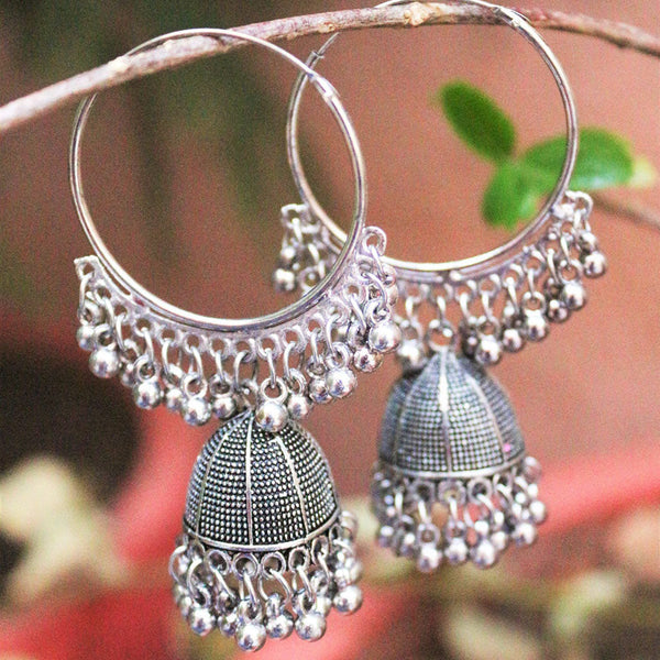 H K Fashion Oxidised Plated Jhumki Earrings