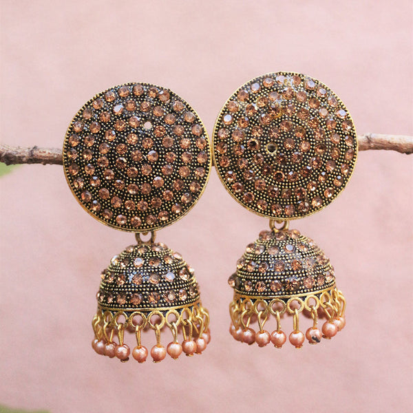 H K Fashion Antic Gold Plated Austrian Stone Jhumki Earrings