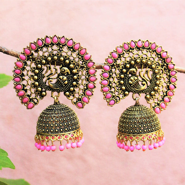 H K Fashion Antic Gold Plated Crystal Stone Jhumki Earrings