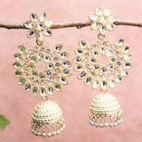 H K Fashion Gold Plated Kundan Stone Jhumki Earrings