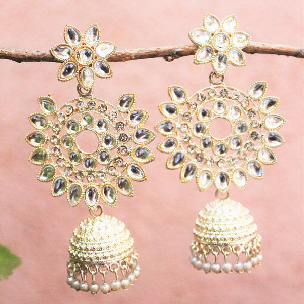 H K Fashion Gold Plated Kundan Stone Jhumki Earrings