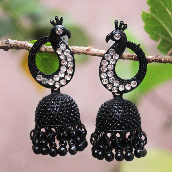 H K Fashion Black Polish Austrian Stone Jhumki Earrings