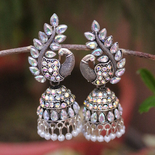 H K Fashion Silver Plated Austrian Stone And Pearls Jhumki Earrings