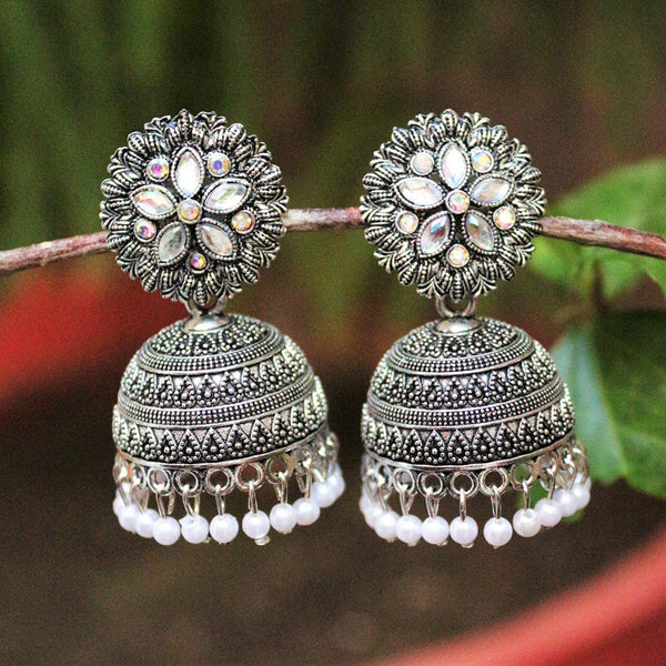 H K Fashion  Silver Plated  Crystal Stone  Jhumki Earrings