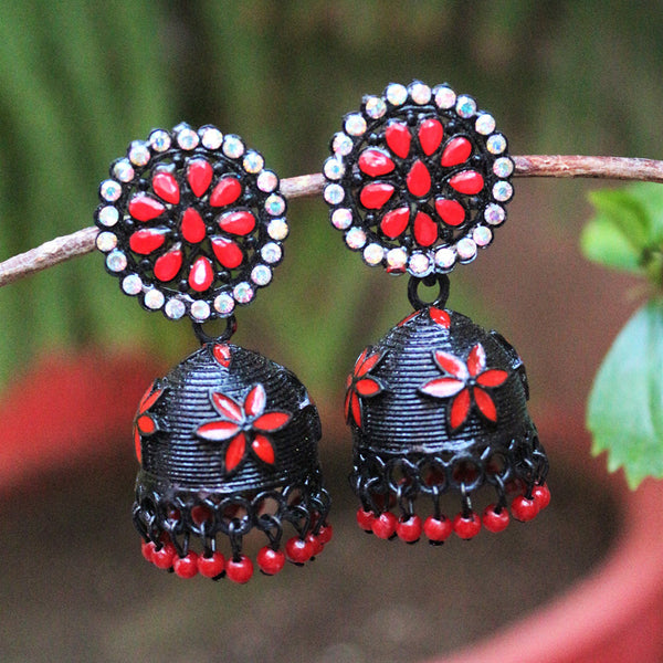 H K Fashion  Black Plated Austrian Stone Jhumki Earrings