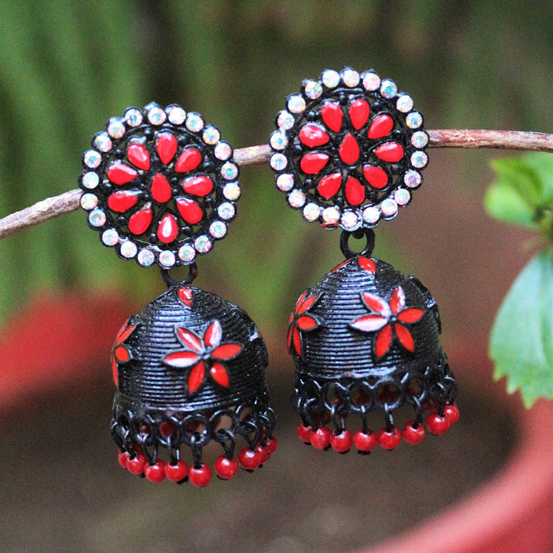 H K Fashion  Black Plated Austrian Stone Jhumki Earrings