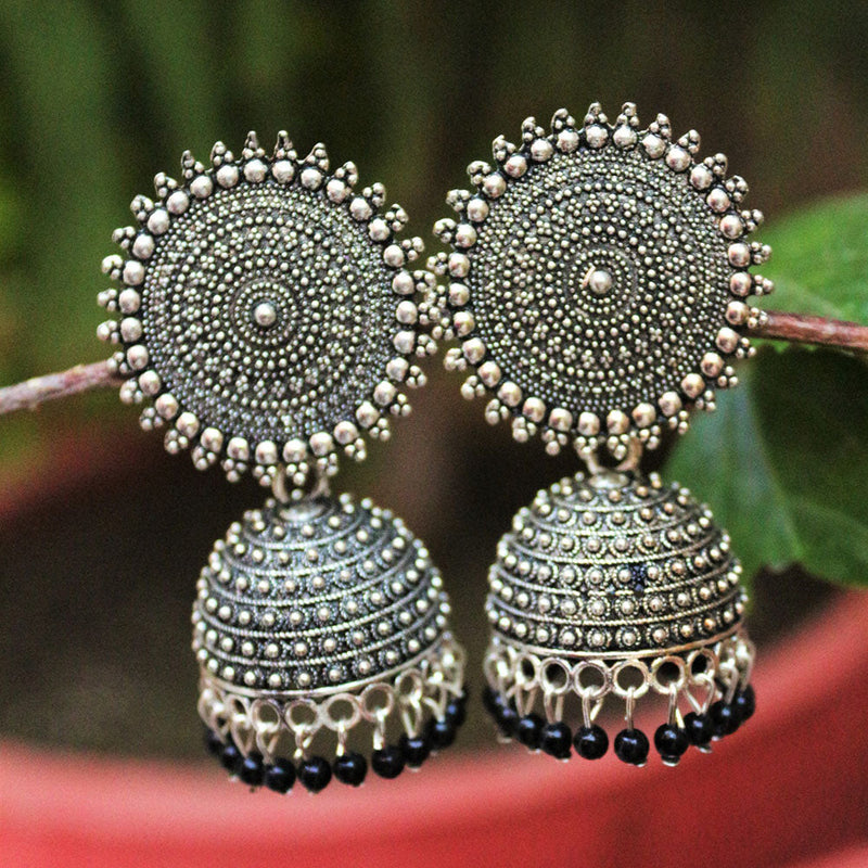 H K Fashion  Silver Plated Beads Jhumki Earrings