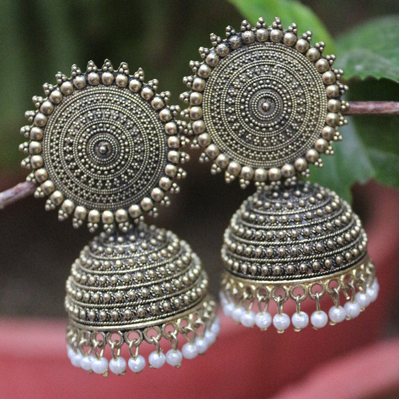 H K Fashion  Silver Plated Beads Jhumki Earrings