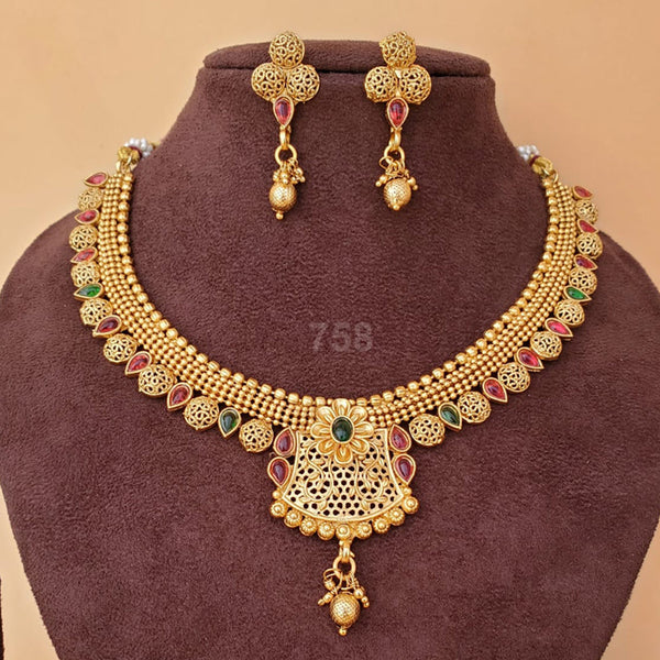 H K Fashion Gold Plated Kundan Stone And Pearls Necklace Set