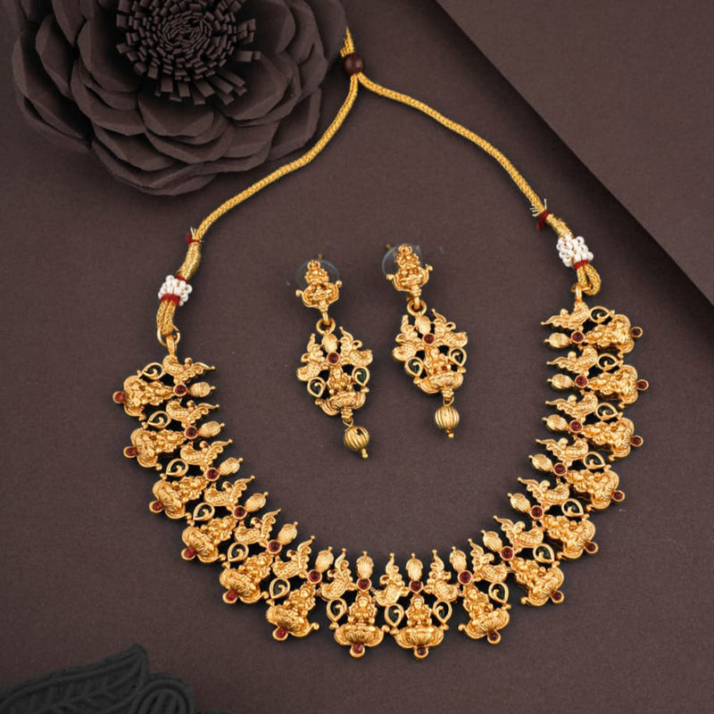 H K Fashion Gold Plated Pota Stone And Temple Necklace Set