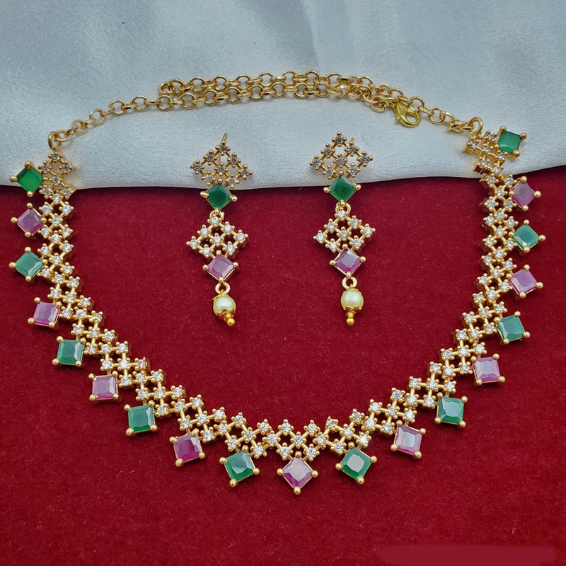 H K Fashion Gold Plated Crystal Stone Necklace Set