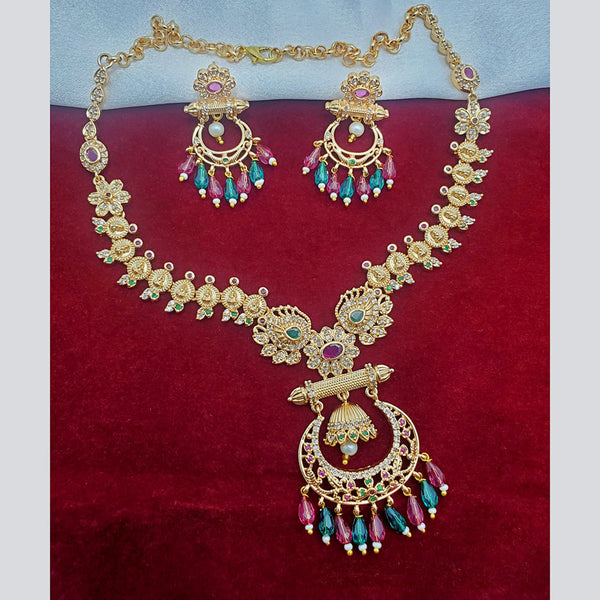 H K Fashion Gold Plated AD And Beads Necklace Set