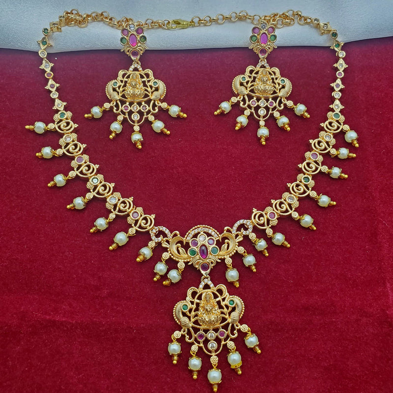 H K Fashion Gold Plated Pota Stone And Temple Necklace Set