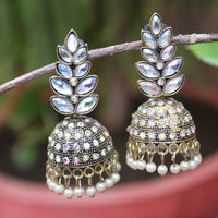 H K Fashion Antic Gold Plated Austrian Stone Pearls Jhumki Earrings