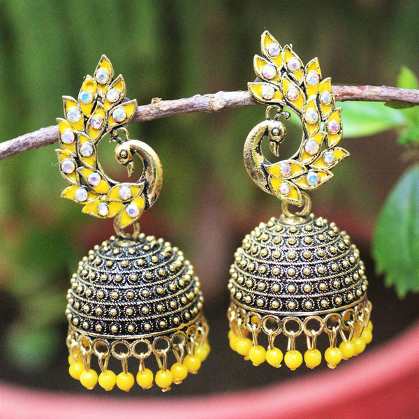 H K Fashion Antic Gold Plated Austrian Stone And Meenakari Jhumki Earrings