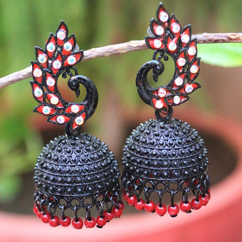 H K Fashion Black Polish Austrian Stone Jhumki Earrings