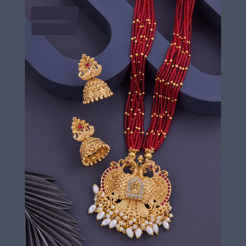 H K Fashion Gold Plated Austrian Stone And Temple Long Necklace Set