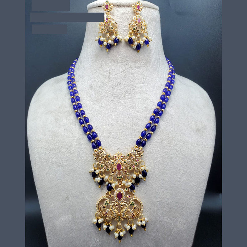 H K Fashion Gold Plated Austrian Stone And Beads Long Necklace Set