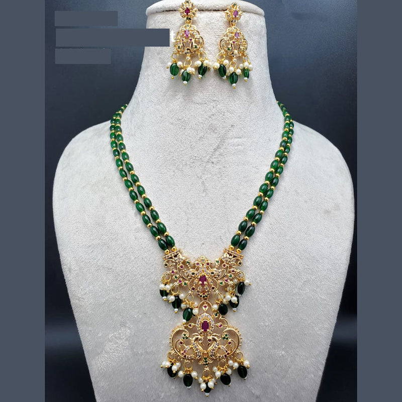 H K Fashion Gold Plated Austrian Stone And Beads Long Necklace Set