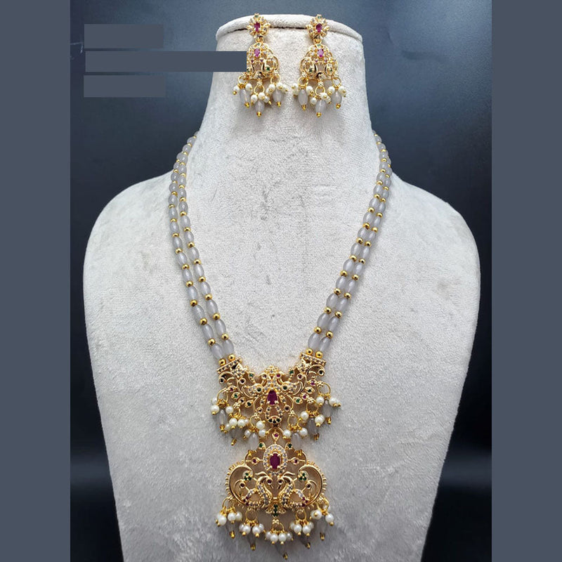 H K Fashion Gold Plated Austrian Stone And Beads Long Necklace Set