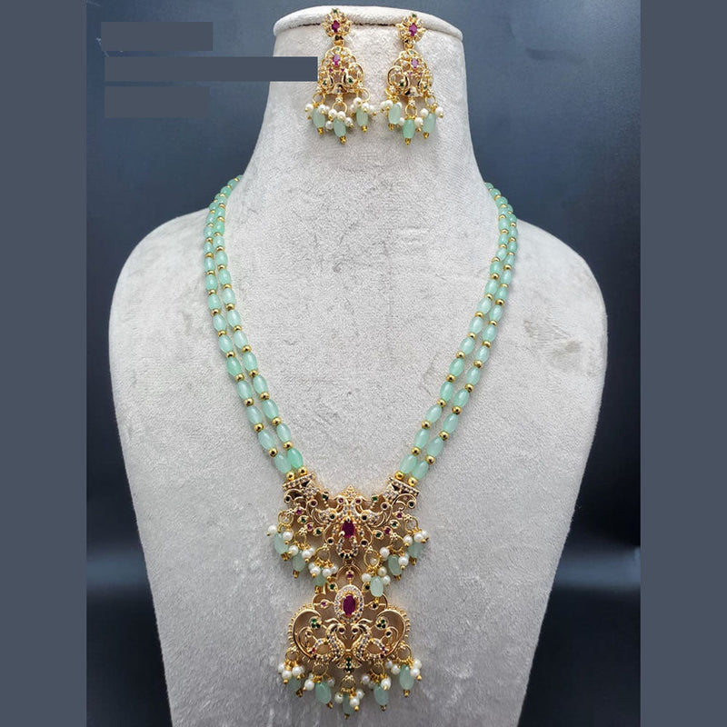 H K Fashion Gold Plated Austrian Stone And Beads Long Necklace Set