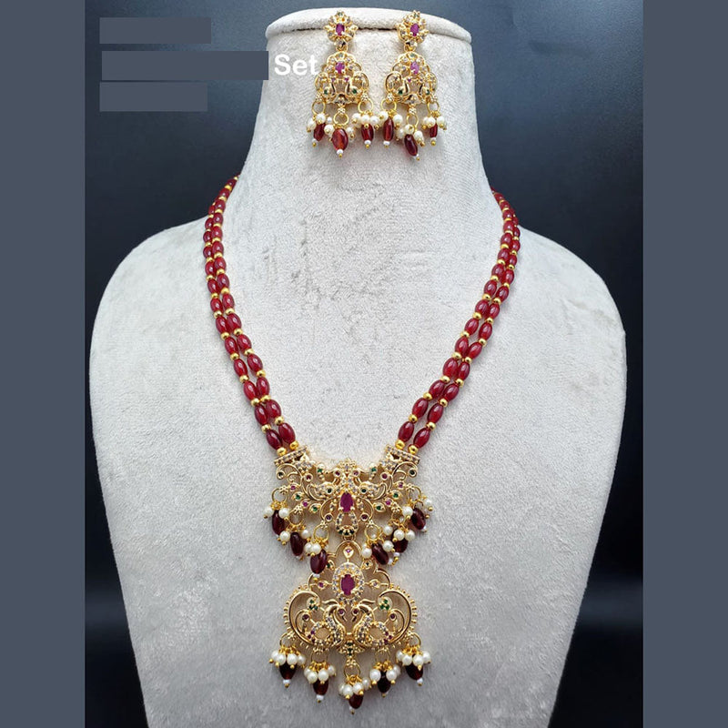 H K Fashion Gold Plated Austrian Stone And Beads Long Necklace Set