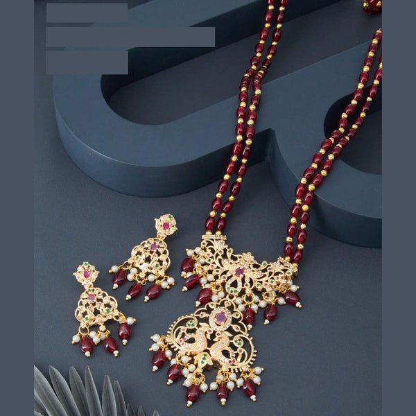 H K Fashion Gold Plated Austrian Stone And Beads Long Necklace Set
