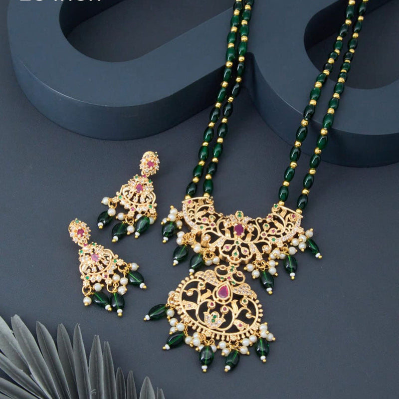 H K Fashion Gold Plated Austrian Stone And Beads Long Necklace Set