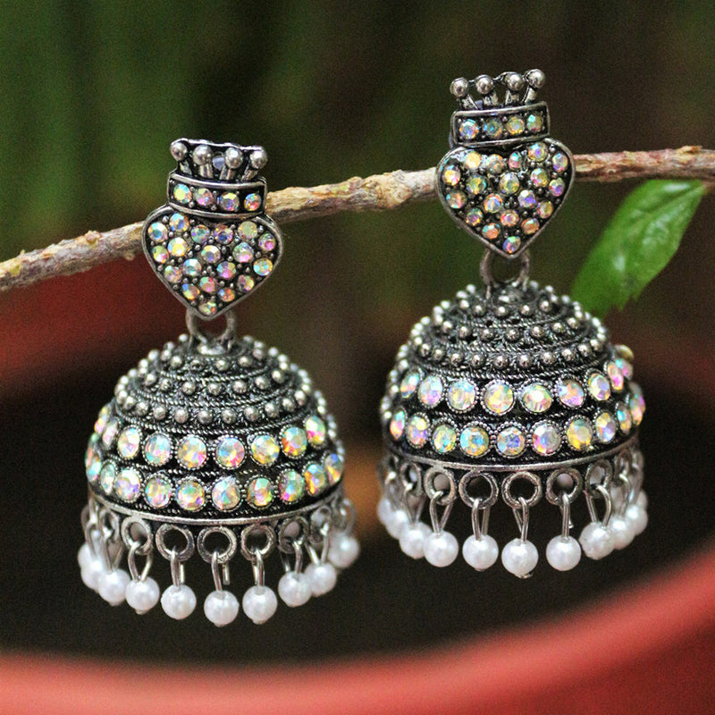 H K Fashion Oxidised Plated Austrian Stone  Jhumki Earrings