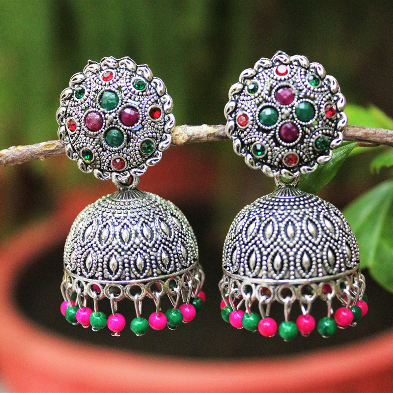 H K Fashion Oxidised Plated Jhumki Earrings