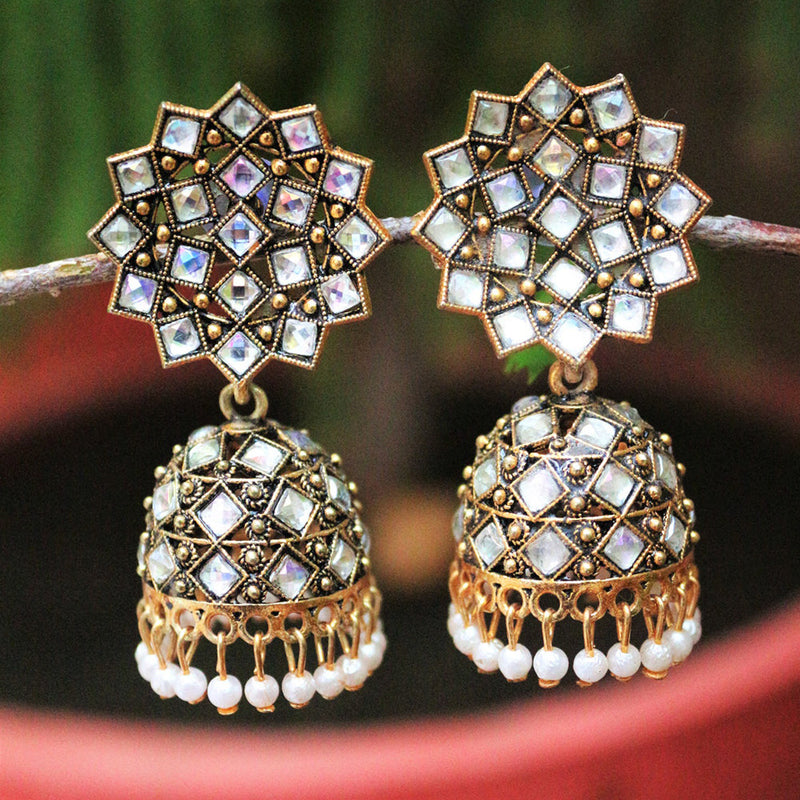 H K Fashion  Oxidised Gold Plated Austrian Stone Jhumki Earrings