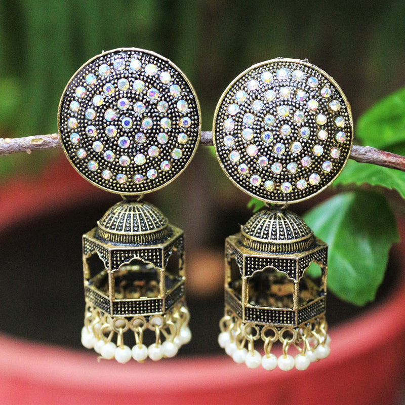 H K Fashion  Oxidised Gold Plated  Austrian Stone Jhumki Earrings