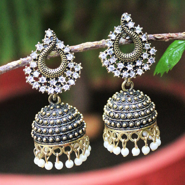 H K Fashion  Oxidised Gold Plated  Austrian Stone Jhumki Earrings