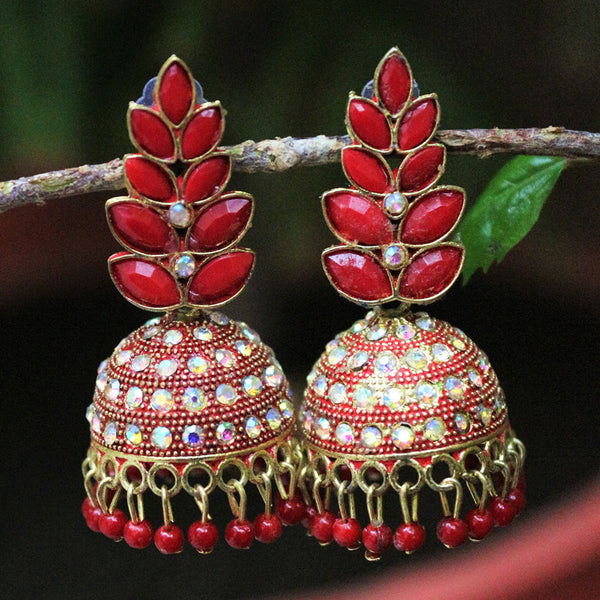 H K Fashion  Oxidised Gold Plated Pota Stone And Austrian Stone Jhumki Earrings