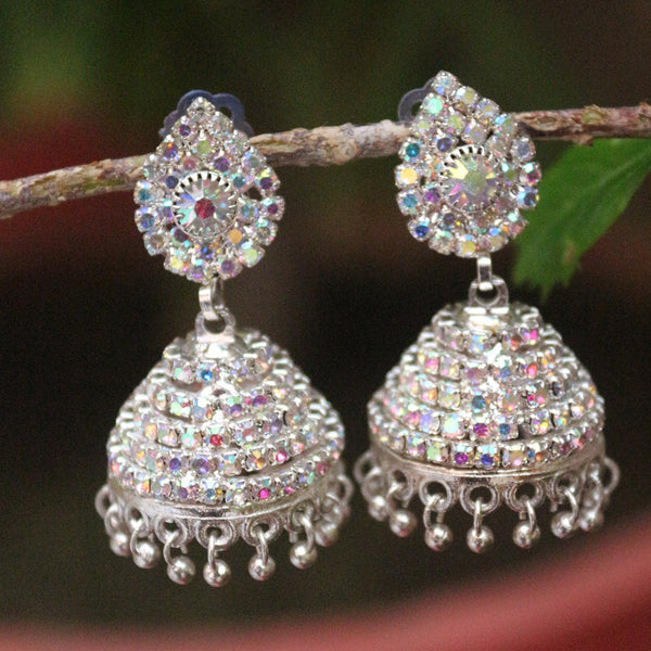 H K Fashion Oxidised Plated Austrian Stone Jhumki Earrings