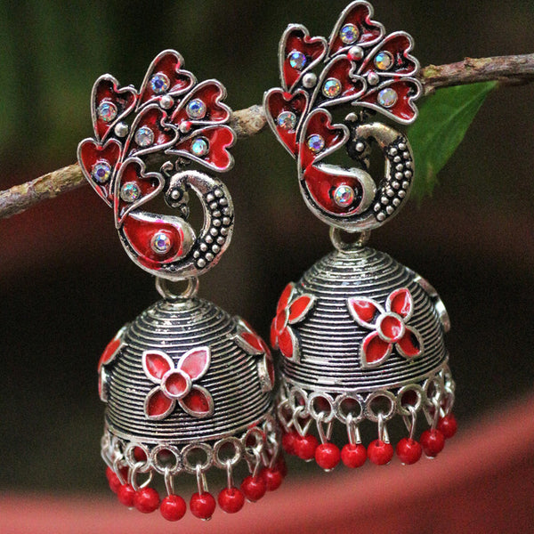 H K Fashion Oxidised Plated Austrian Stone And Beads Jhumki Earrings