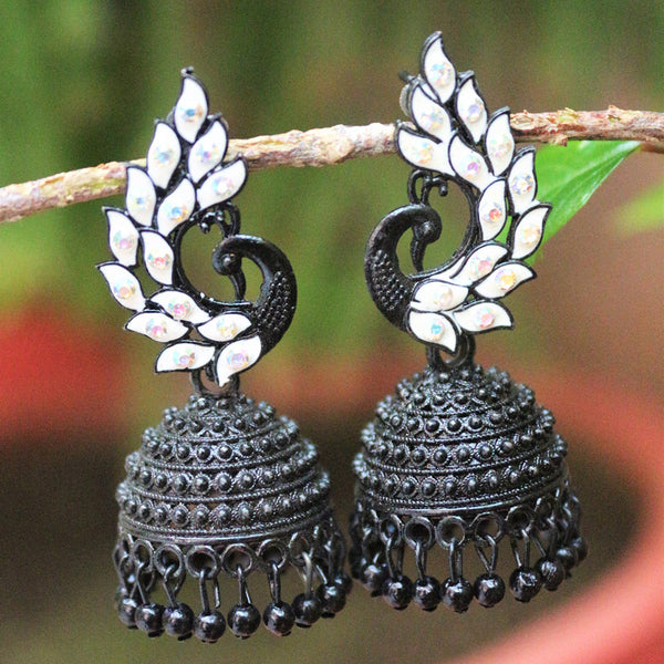 H K Fashion  Black Plated  Peacock Jhumki Earrings