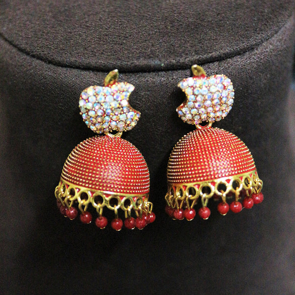 H K Fashion Gold Plated Austrian Stone And Pearls Jhumki Earrings